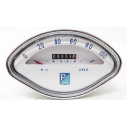 Contachilometri tipo originale scala 100 km/h con attacco cavo da 2,7 mm per Vespa VBA, VBB, GL, GT, GS e SS compatibili.