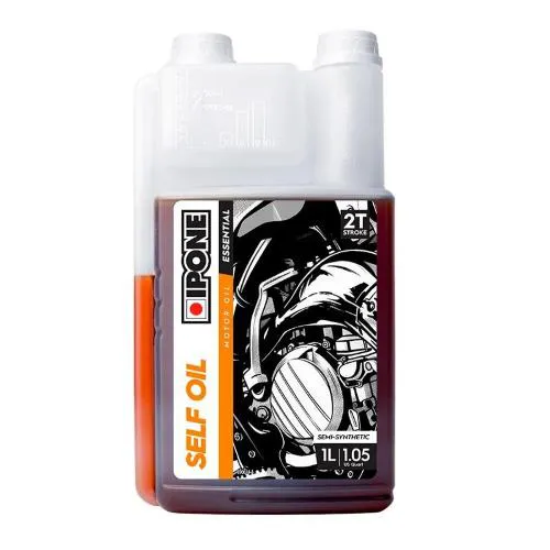 IPONE Self Oil semisintetico per motori 2T, JASO FC e API TC. Flacone graduato da 1 litro; per premiscela o lubrificazione separata compatibile.