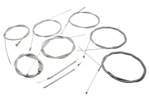Kit UNI AUTO 4087998 per Vespa Smallframe: cavi inox, guaine grigie con rivestimento PTFE e trasmissione contachilometri M10 inclusa.