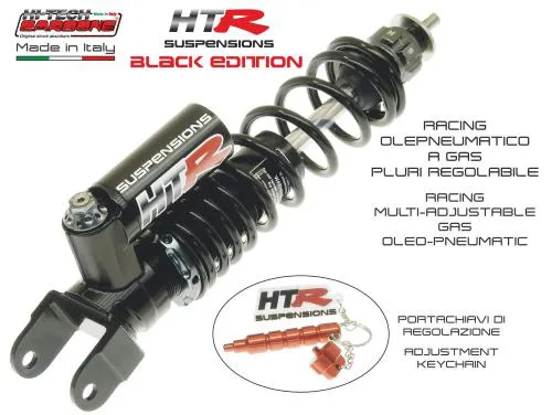 HiTech Carbone HTR 18314-NN posteriore Vespa: oleopneumatico a gas, precarico millimetrico, compressione 20 scatti ed estensione 30 scatti.
