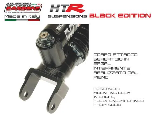 HiTech Carbone HTR 18314-NN posteriore Vespa: oleopneumatico a gas, precarico millimetrico, compressione 20 scatti ed estensione 30 scatti.