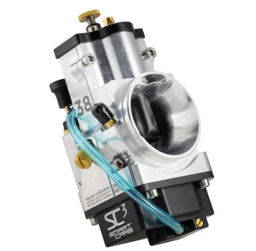 SmartCarb SC3 Lefthand 38 mm: attacco motore 46 mm, lato filtro 62,4 mm, lunghezza 80,5 mm e regolazione esterna senza getti.