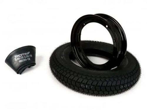 Kit pneumatico e cerchio ruota -BGM Classic, Vespa- 3.50 - 10 pollici TT 59P (rinforzato) - cerchio 2.10-10 nero