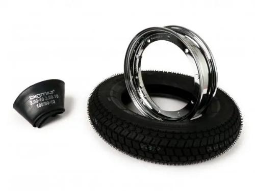 Kit pneumatico e cerchio ruota -BGM Classic, Vespa- 3.50 - 10 pollici TT 59P (rinforzato) - cerchio 2.10-10 cromato