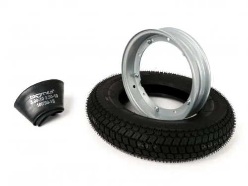 Kit pneumatico e cerchio ruota -BGM Classic, Vespa- 3.50 - 10 pollici TT 59P (rinforzato) - cerchio 2.10-10 grigio
