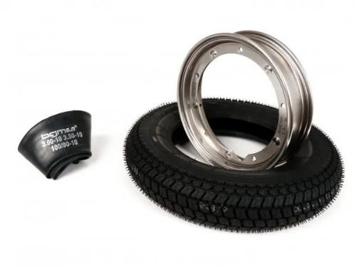 Kit pneumatico e cerchio ruota -BGM Classic, Vespa- 3.50 - 10 pollici TT 59P (rinforzato) - cerchio 2.10-10 acciaio inox