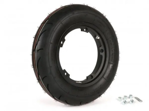 Kit pneumatico e cerchio ruota -BGM Sport, senza camera d'aria, Vespa- 3.50 - 10 pollici TL 59S (rinforzato) - cerchio 2.10-10 nero