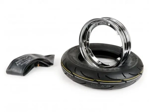 Kit pneumatico e cerchio ruota -BGM Sport, Vespa- 3.50 - 10 pollici TT 59S (rinforzato) - cerchio 2.10-10 cromato