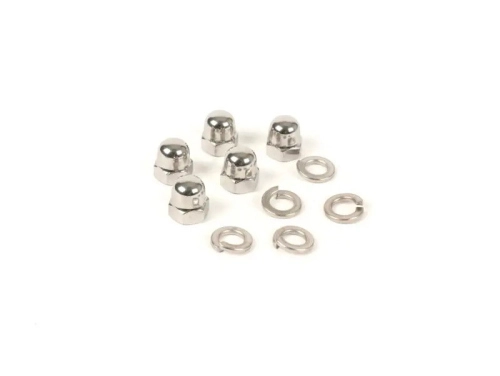 Kit dadi ciechi BGM ORIGINAL BGM7992 in acciaio inox M8, chiave 13 mm, per cerchi Vespa scomponibili tipo PX con prigionieri compatibili.