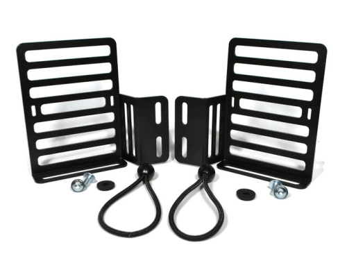 Coppia supporti MRP591 per bottiglia olio o tanica sullo scudo interno Vespa, destra e sinistra, acciaio nero verniciato a polvere.