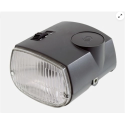 Fanale anteriore completo CIF nero per Piaggio Ciao P, PV, PX e PXV, con foro contachilometri da circa 49 mm e attacco lampada P26s.
