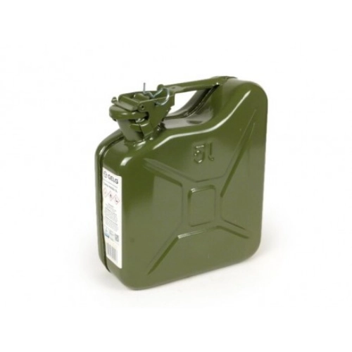 Tanica carburante F.A. Italia Classic 90815000 da 5 litri, in lamiera d'acciaio color oliva, dimensioni 270x245x100 mm, per trasporto e riserva su supporti compatibili.