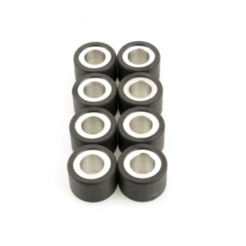 Set Pinasco 10312417 con 8 rulli variatore 28x19,9 mm da 21 g ciascuno. Variante per trasmissioni automatiche compatibili.