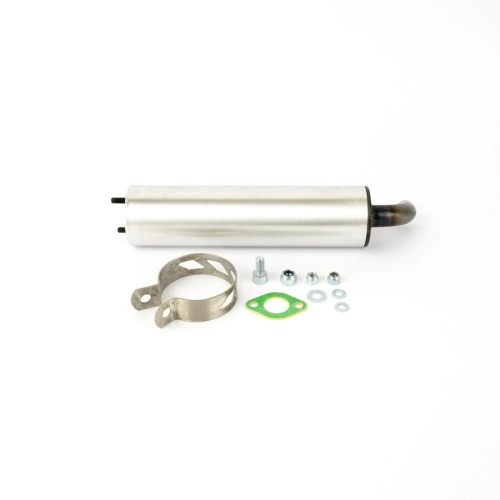 Silenziatore Pinasco 10340001 in alluminio per scarichi compatibili. Verificare codice, diametro di innesto, staffa e ingombri prima del montaggio.