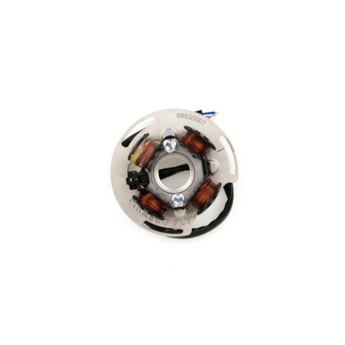 Piatto statore completo Pinasco Flytech 25350807 per accensioni dedicate a Vespa 150 GS VS1T-VS5T, fornito con piastra e destinato a uso agonistico-sportivo.