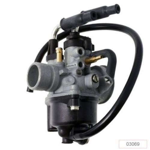 Dell'Orto PHBN 12 GS 06003069: venturi 12 mm, starter manuale a cavo, raccordo miscelatore, attacco elastico Ø24 e presa filtro Ø38 mm.