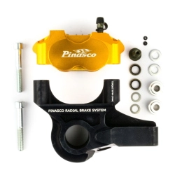 Kit freno Pinasco 26280011 seconda serie, pinza radiale 4 pistoncini oro e supporto nero, per Vespa PX, PE, Cosa, ETS e PK compatibili.
