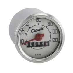 Contachilometri scala 120km/h bianco Ø=48mm per Vespa 50 faro tondo