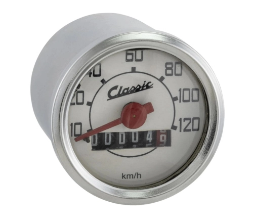 Contachilometri scala 120km/h bianco Ø=48mm per Vespa 50 faro tondo