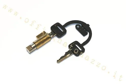 Serratura bloccasterzo CIF 5645 lunga 38,7 mm, guida da 4 mm e puntale in acciaio per Vespa classiche e prime PX compatibili.