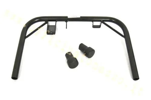 Cavalletto centrale rinforzato nero Ø22 mm per Vespa PX e PE, completo di scarpette. Verificare staffe e molle prima del montaggio.
