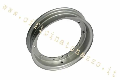 Cerchio RMS 225000010 2.10-10 in acciaio grigio, scomponibile, cinque fori e foro valvola 10 mm. Equivalente aftermarket Piaggio 084631/0846315.