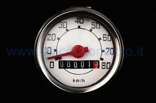 80 km/h speedometer, white, Ø=48 mm, for Vespa 50 with round headlight