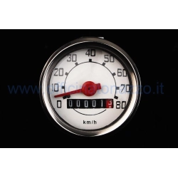 80 km/h speedometer, white, Ø=48 mm, for Vespa 50 with round headlight