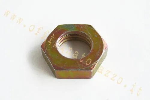 Dado M12x1,5 con chiave 19 mm per pignone primaria Vespa 50, Primavera ed ET3. Da montare con rondella di sicurezza a linguetta.