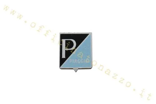 Scudetto rettangolare CIF 5747 in alluminio adesivo 25 × 28 mm, per Vespa 50 prima serie, 90 e 90 SS. Rif. comparativo Piaggio 070312.