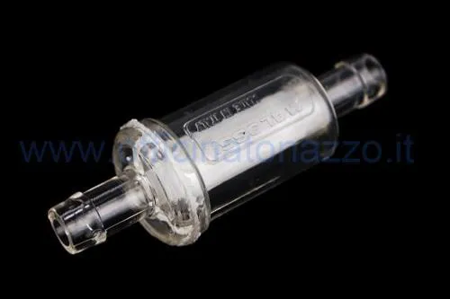 Filtro benzina in linea Olympia 55974/8 con raccordi da 8 mm. Per Vespa, scooter e moto con tubo benzina compatibile.