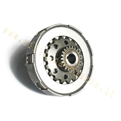 Frizione completa tipo Cosa con 4 dischi, 8 molle e pignone Z22 per Vespa PX. Verificare corona primaria, coperchio e spingidisco.
