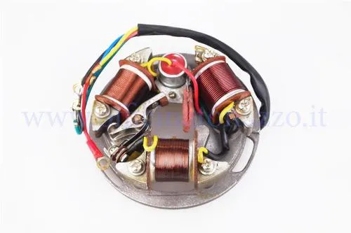 Statore Vespa IE4100 a puntine 6 V, tre bobine e cinque fili, per impianti senza batteria su GT, GTR, TS, Sprint e Sprint Veloce compatibili.