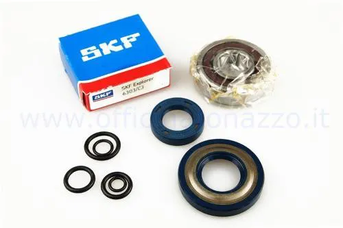 Kit CIF 5170-KT per albero motore Vespa 125 ET3: cuscinetti NU 6204-ECP e 6303-C3, paraoli Corteco e O-ring.