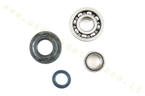 Kit CIF 5180-KT con cuscinetti 25×62×12 e 25×38×15, paraoli Corteco blu e O-ring per Vespa PX/PE 125-150-200, TS e Sprint compatibili.