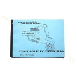 Manuale d'officina in ristampa per Vespa 50 R, 50 Special, 125 Primavera ed ET3. Include procedure di montaggio, utensili, schemi elettrici e viste esplose.