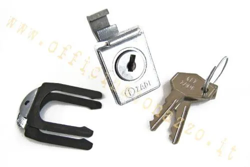 Serratura CIF 5653 con chiavi per bauletto o sportello laterale Vespa Primavera, ET3, Super, Rally e prime serie P-PX-PE compatibili.