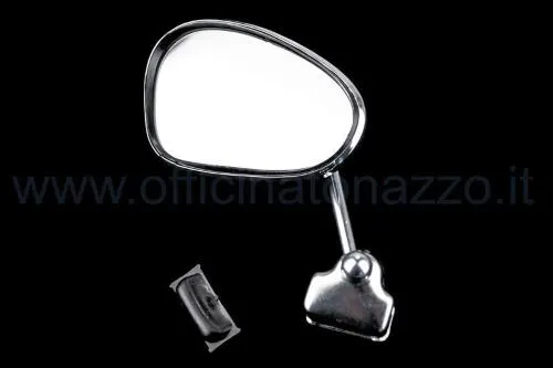 Specchietto BUMM sinistro a morsetto per bordo scudo, forma a rene 120×70 mm, asta 100 mm e finitura cromata. MPN 61010000.