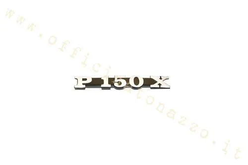 Targhetta laterale P 150 X nero e alluminio per Vespa P 150 X VLX1T prima serie. Fissaggio a due perni; verificare interasse prima del montaggio.