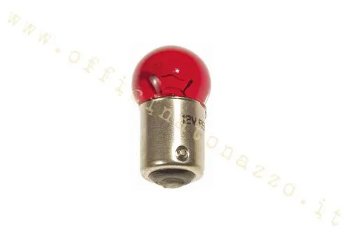 Lampadina CIF 1418-RED rossa 12 V 5 W, attacco BA15s e diametro 15 mm, per posizione posteriore Vespa PX, PE e Arcobaleno con gemma bianca.