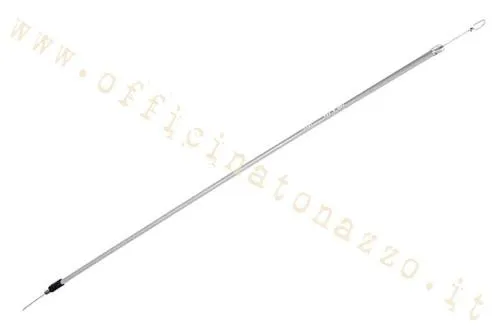 Cavo starter completo di guaina liscia per Vespa Largeframe con carburatore SI e miscelatore. Versione lunga, distinta dal comando per modelli senza miscelatore.