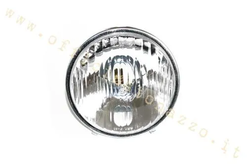 Gruppo ottico anteriore tondo Bosatta F226 in plastica, diametro 105 mm, con portalampada a due luci per Vespa 50 N, L e R compatibili.