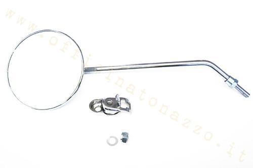 Espejo retrovisor redondo izquierdo cromado con fijación por abrazadera para manillar tubular para Vespa con faro bajo y estruzo