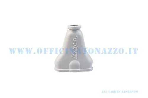 Cappuccio passacavo Ariete grigio per comando cambio Vespa 1950-1952. Riproduce la variante con logo Vespa presente su un solo lato.