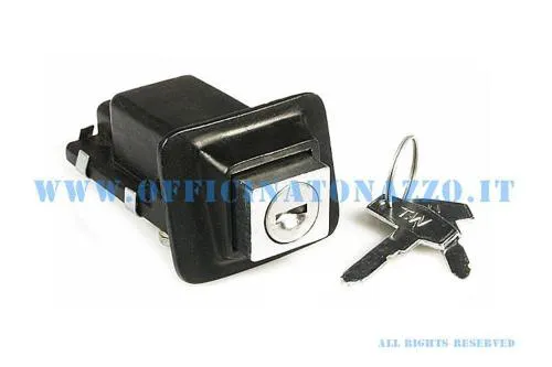 Serratura sella corta CIF 5658 per Vespa PX e PE prima serie 1978-1983, equivalente ai riferimenti Piaggio 437959, 190013 e 161548.