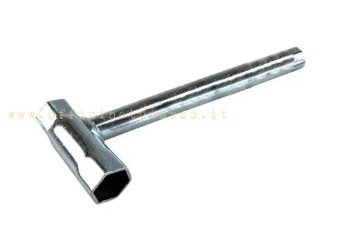 Chiave candela CIF 3302 in acciaio, con impronte esagonali da 11, 17 e 21 mm, per Vespa 50, 90 e 125 con candela a esagono da 21 mm.