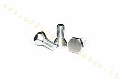 Bullone zincato per fissaggio ruota Vespa 50 N-L-R, 50 S, 50 SS e 90 con cerchio chiuso compatibile. Passo nominale 1,50 mm.