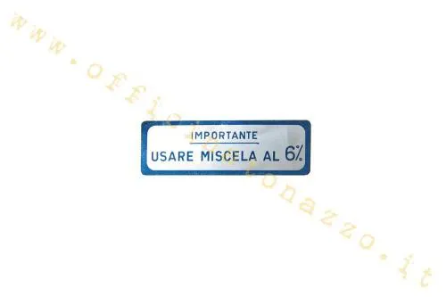 Adesivo blu Importante usare miscela al 6% per Vespa 150 GS dal VS1T al VS5T. Da distinguere dalle targhette al 5% e dagli adesivi di rodaggio.