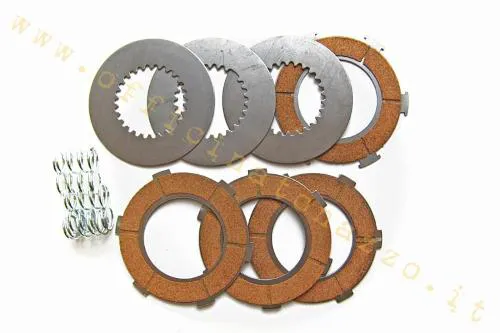 Kit Malossi 5216510 per frizione Vespa PX a 6 molle: 4 dischi guarniti, 3 infradischi da 1 mm e 6 molle, diametro 96 mm.