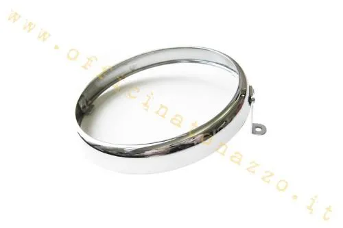 Cornice cromata GRABOR GF825 Ø105 mm con marchio SIEM per fanale anteriore Vespa 150 VL1T Struzzo del 1955.